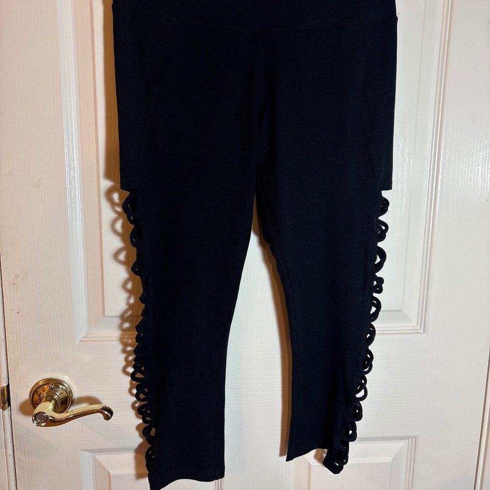 Betsey Johnson Black Cut Out Cropped Leggings